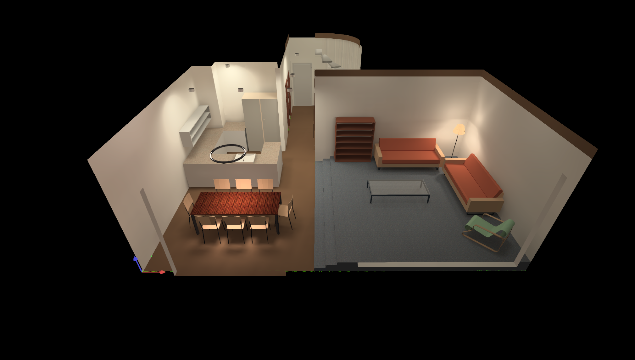 Open-plan kitchen and living room lighting