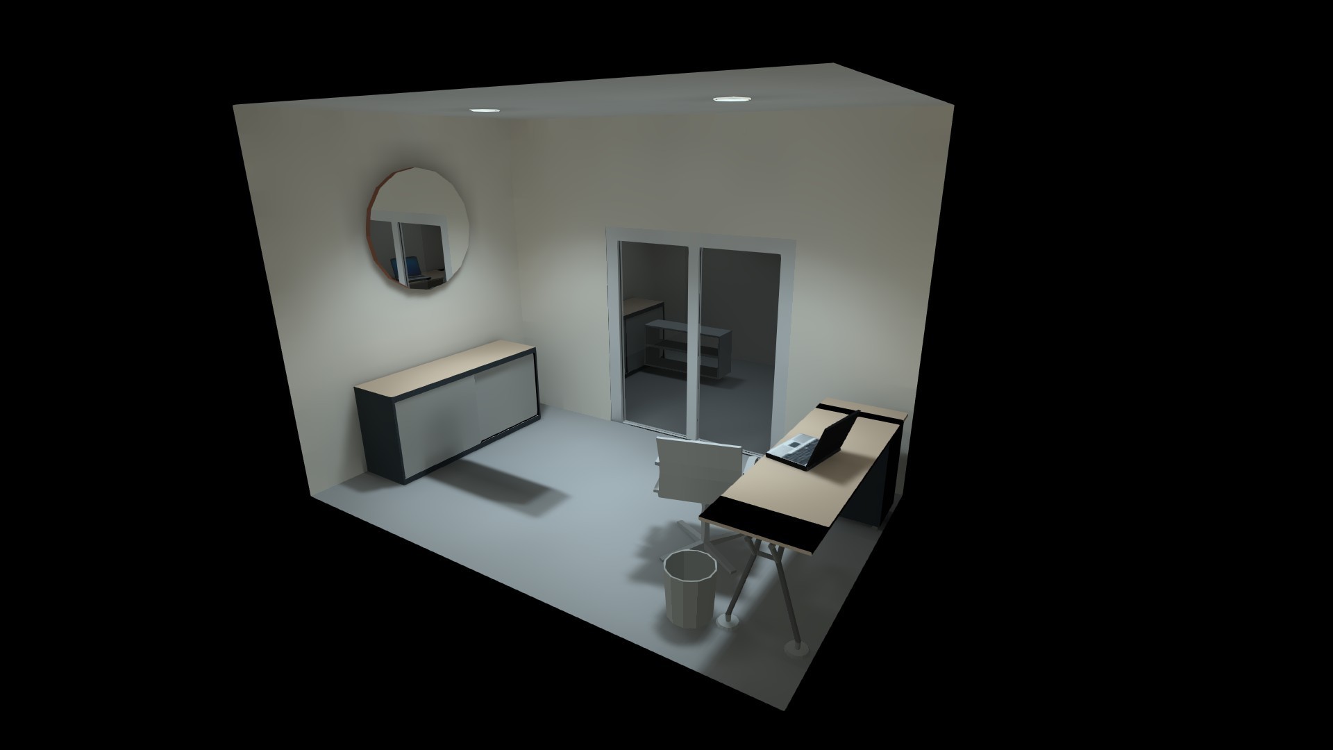 Home office lighting design with ceiling downlights